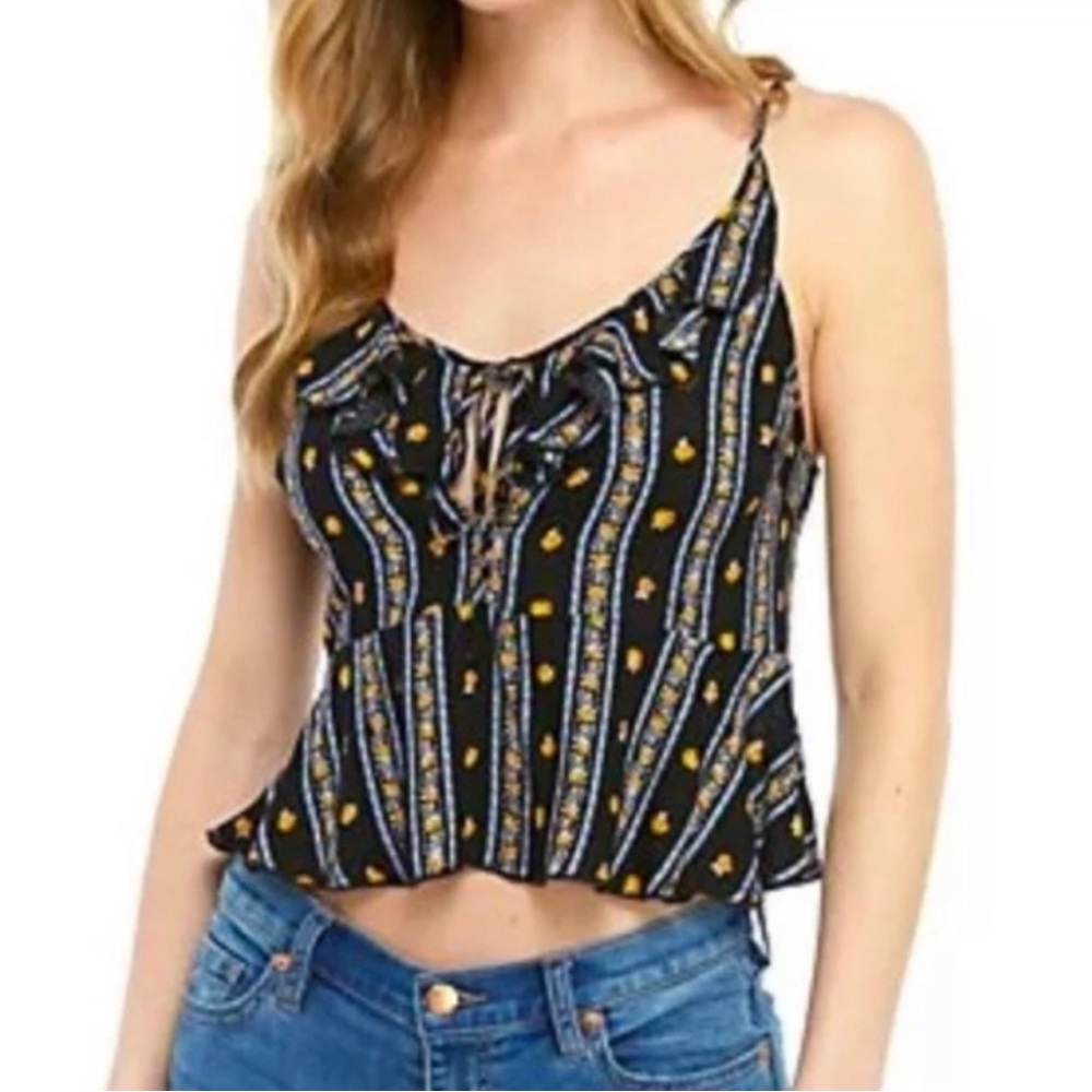 free people love to printed cami black combo floral flowers boho tank top